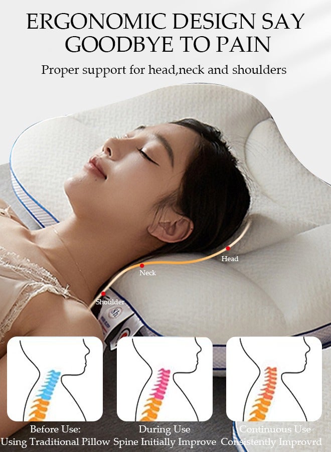 Super Comfort Ergonomic Pillow for Neck Head and Shoulder Pain Relief Contour Support Pillows for Bed Sleeping Orthopedic Cervical Spine Stretch Pillow for Side Back Stomach Sleeper