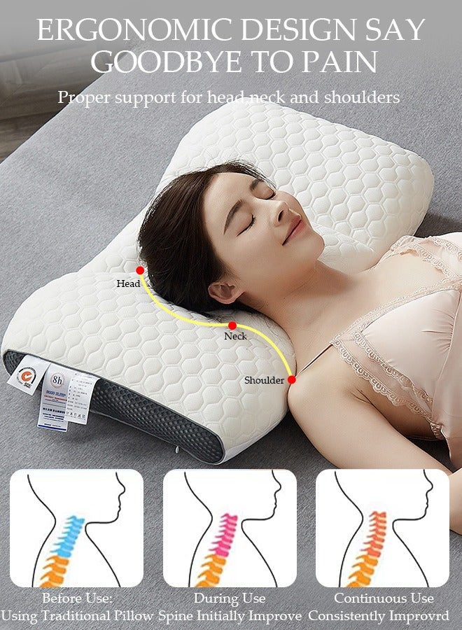 Super Comfort Ergonomic Pillow for Neck Head and Shoulder Pain Relief Contour Support Pillows for Bed Sleeping Orthopedic Cervical Spine Stretch Pillow for Side Back Stomach Sleeper