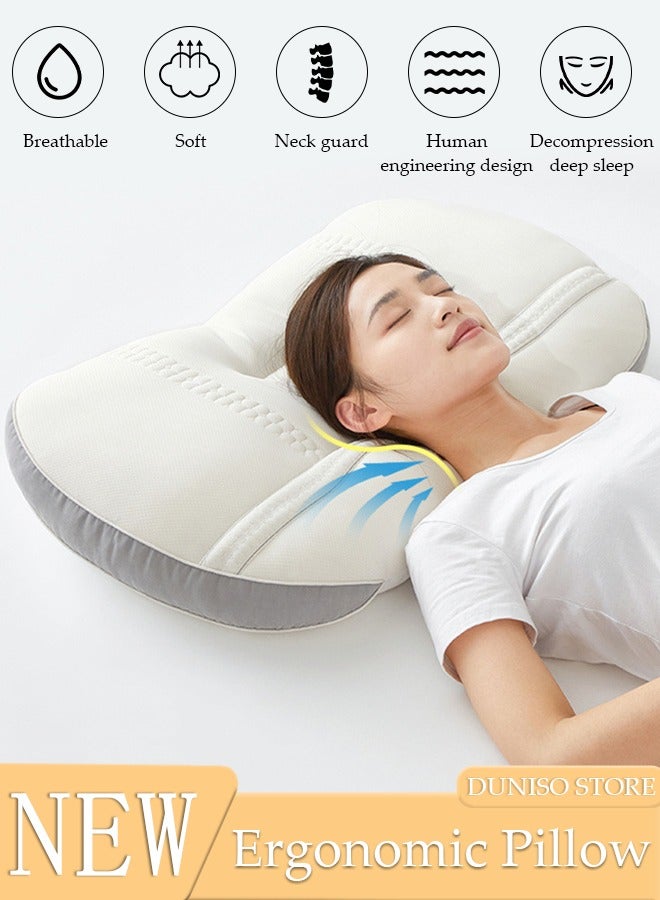 Super Comfort Ergonomic Pillow for Neck Head and Shoulder Pain Relief Contour Support Pillows for Bed Sleeping Orthopedic Cervical Spine Stretch Pillow for Side Back Stomach Sleeper