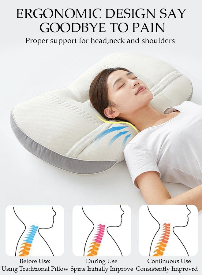 Super Comfort Ergonomic Pillow for Neck Head and Shoulder Pain Relief Contour Support Pillows for Bed Sleeping Orthopedic Cervical Spine Stretch Pillow for Side Back Stomach Sleeper