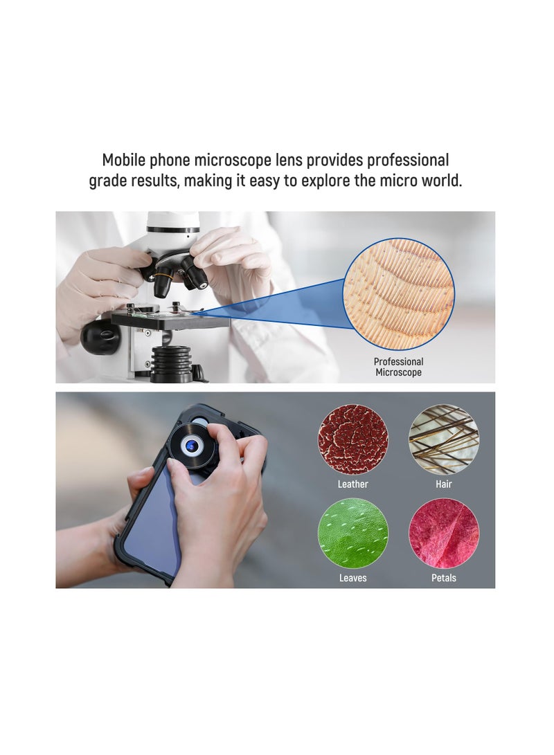 45 X Phone Microscope Only for 17mm Thread Backplate, with iPhone Samsung Cage with 17mm Lens Adapter, Rechargeable Close Up Zoom Lens with 50mAh Battery,  LED Light, Type C Cable