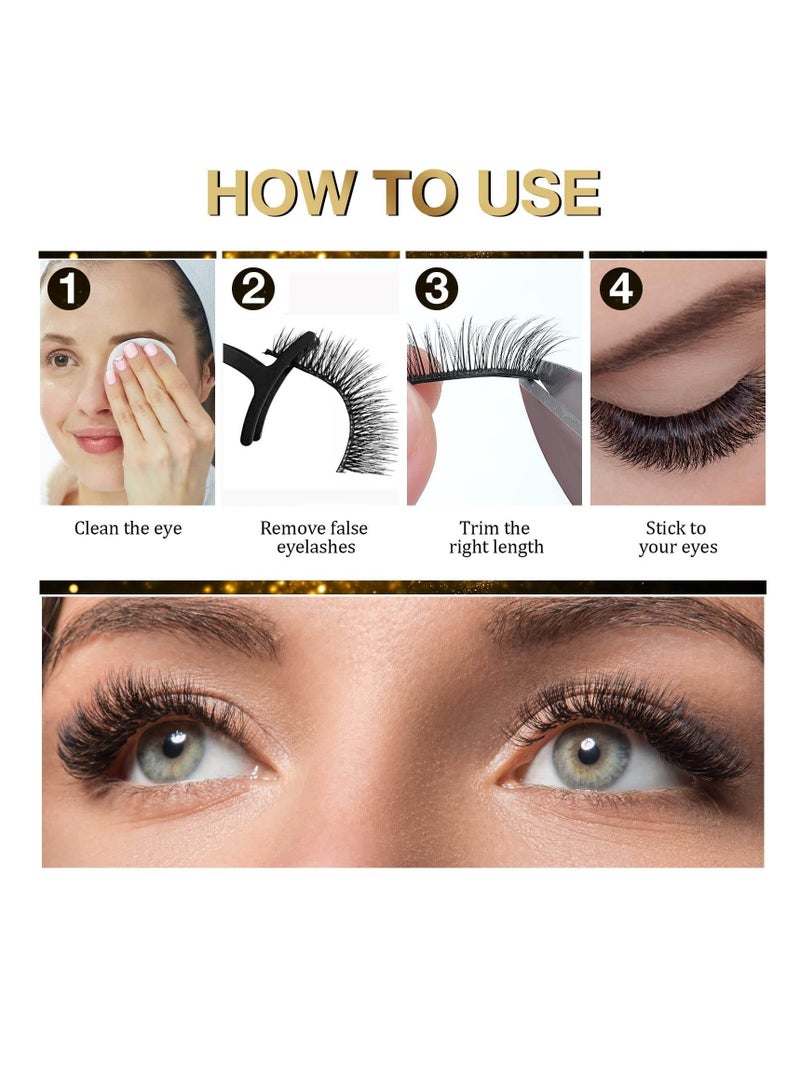 False Eyelashes, 3 Styles Reusable Self Adhesive Eyelashes, No Eyeliner or Glue Needed, Stable False Lashes Natural Look, Stable and Easy to Put On, with Tweezers for Women Girls Gift