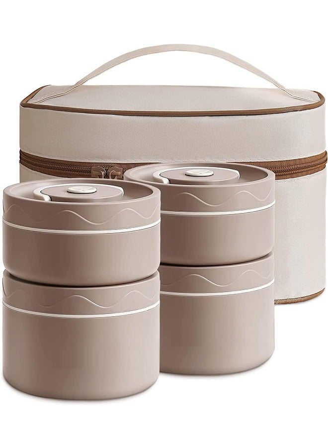 Stainless Steel Bento Box Adult Lunch Box, Portable Insulated Food Lunch Container Set with Thermal Lunch Box, 4 Separate Stackable Lunch Container for Adult Kids Men Women.