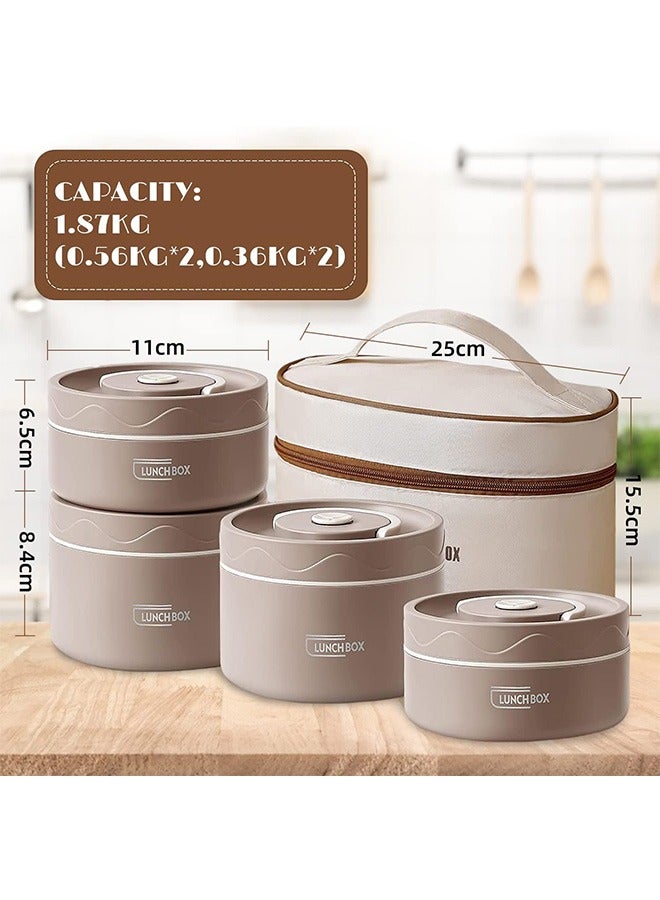 Stainless Steel Bento Box Adult Lunch Box, Portable Insulated Food Lunch Container Set with Thermal Lunch Box, 4 Separate Stackable Lunch Container for Adult Kids Men Women.