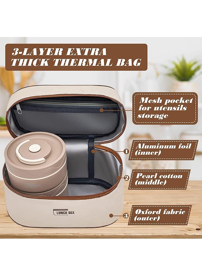 Stainless Steel Bento Box Adult Lunch Box, Portable Insulated Food Lunch Container Set with Thermal Lunch Box, 4 Separate Stackable Lunch Container for Adult Kids Men Women.