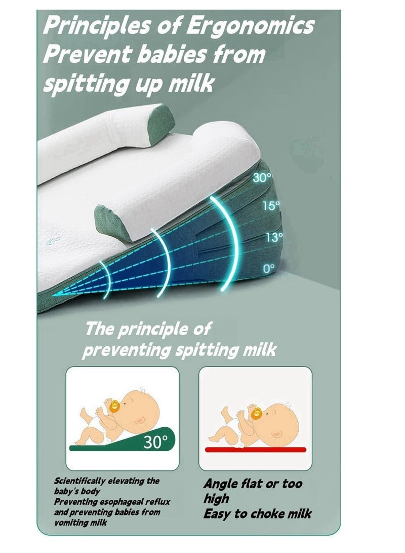 Wedge Pillow Baby Crib Nursery Pillows, Ergonomic Anti Vomiting Pillow, Prevent Spitting Flat Head Reflux, Height Adjustable Breastfeeding Pillow, Side Rails to Prevent Infant From Falling（coffee)