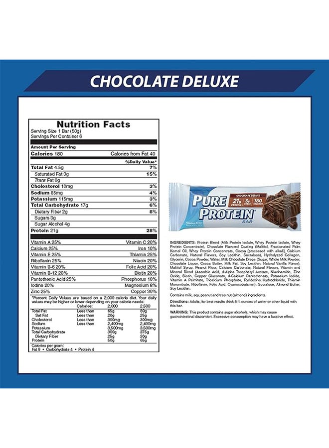 Bar Chocolate Deluxe 21G Protein 3G Sugar 180 Calories Gluten Free Pack Of 6 300G