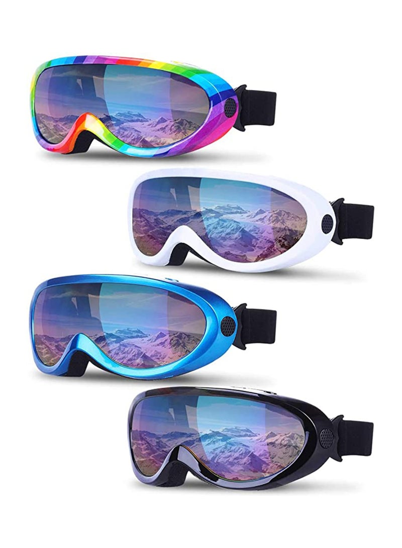4 Pack Snowboard Goggles Anti-fog, KASTWAVE Ski Anti Fog Glare Adjustable Strap Snow Goggles, Snow Sport PC HD Len for Men Women Kids Youth Winter Outdoor Skiing, Snowboarding, Skating, Motorcycling