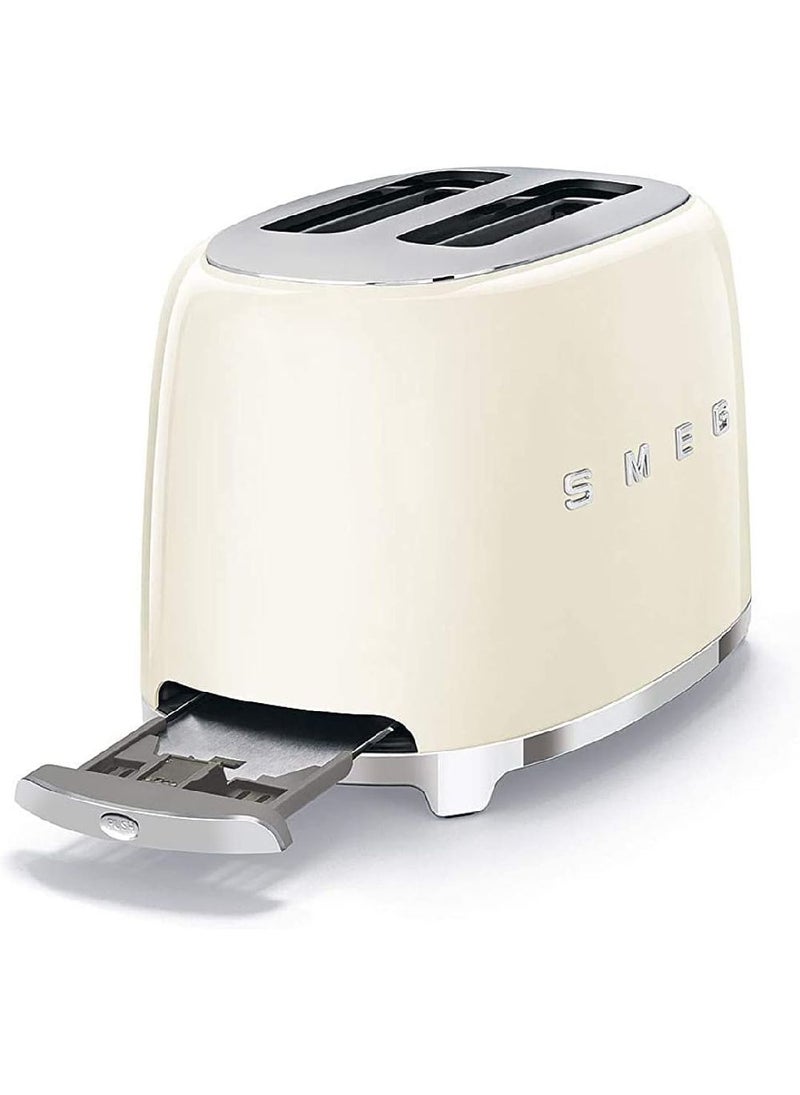 Smeg TSF01CRUK, 50's Retro Style 2 Slice Toaster,6 Browning Levels,2 Extra Wide Bread Slots, Defrost and Reheat Functions, Removable Crumb Tray, Cream, 1 Year Warranty 100 W TSF01CRUK Cream