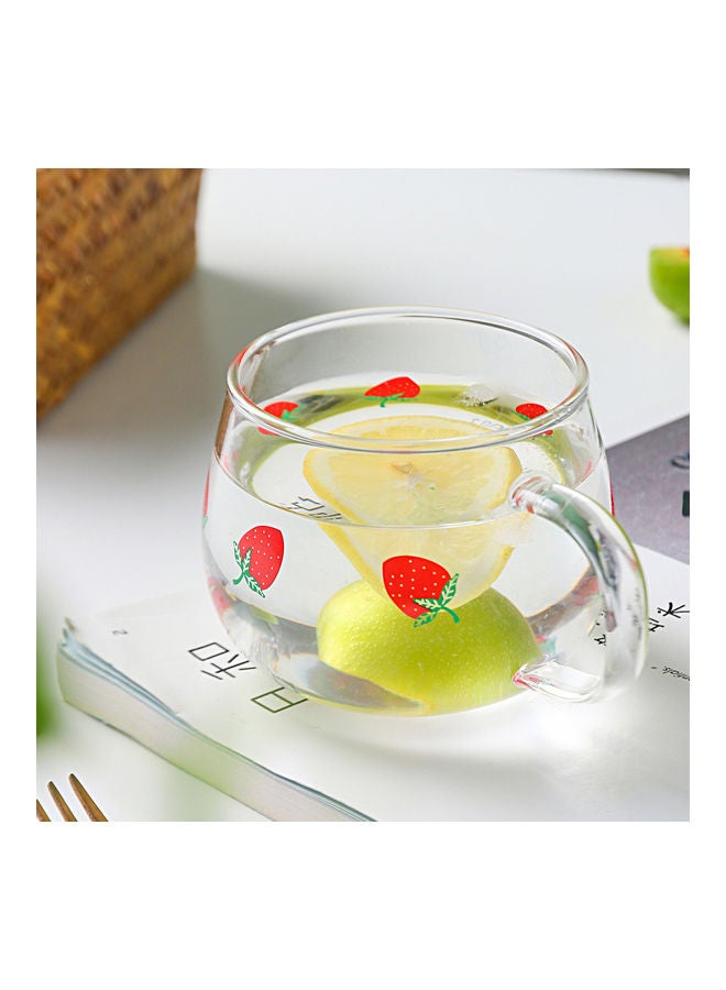 Strawberry Print Clear Glass Breakfast Cup With Handle Clear/Red 8x10cm