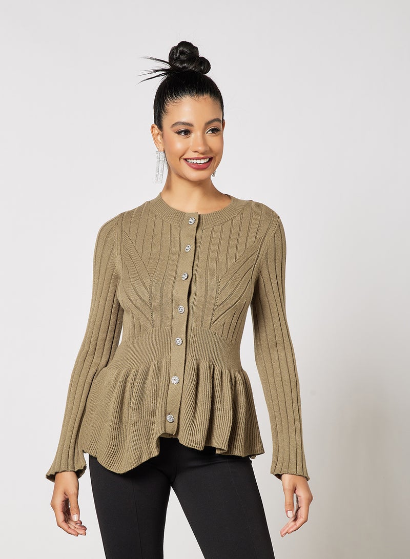 Peplum Hem Cardigan Top Brown