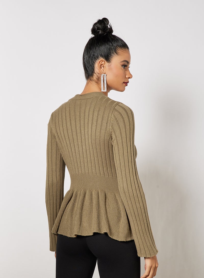 Peplum Hem Cardigan Top Brown