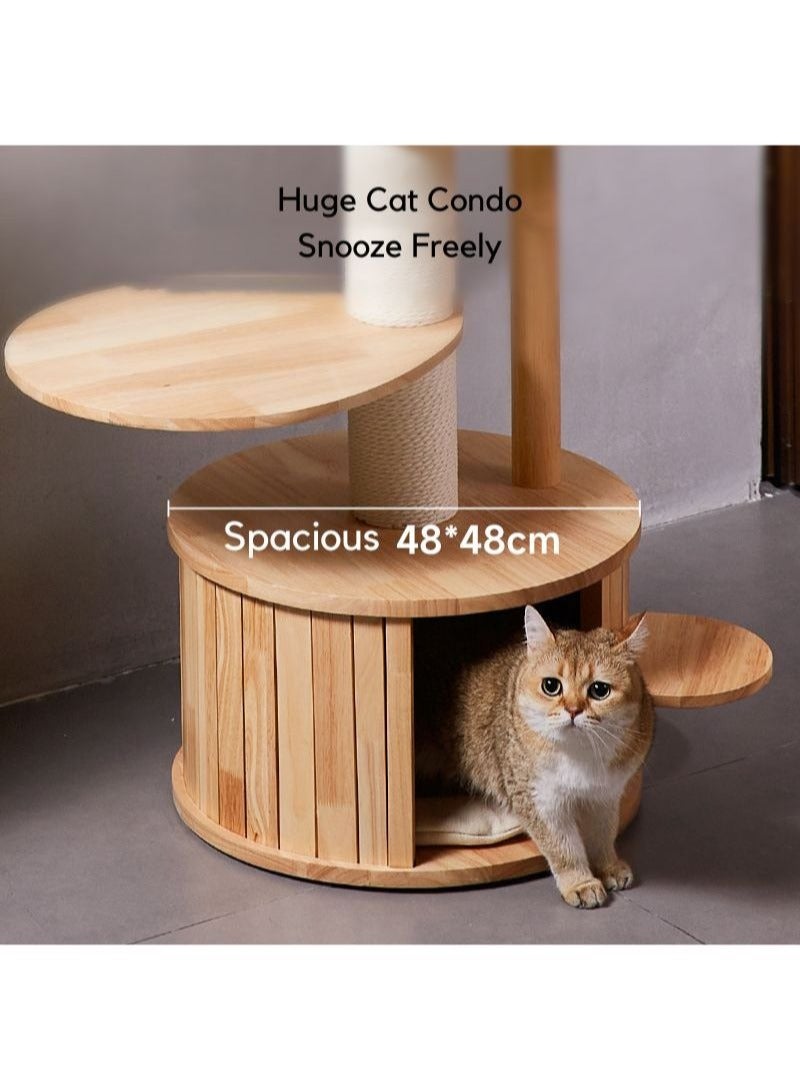 SOPAPETS High-End Large Cat Tree Tower, Premium Rubber Wood Made, Cat Condo with Scratching Posts, Transparent Space Capsule, Super Stable (48*48*121cm)