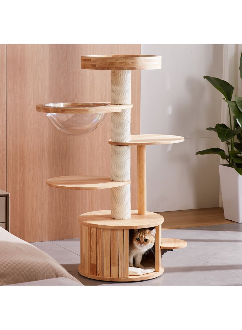 SOPAPETS High-End Large Cat Tree Tower, Premium Rubber Wood Made, Cat Condo with Scratching Posts, Transparent Space Capsule, Super Stable (48*48*121cm)