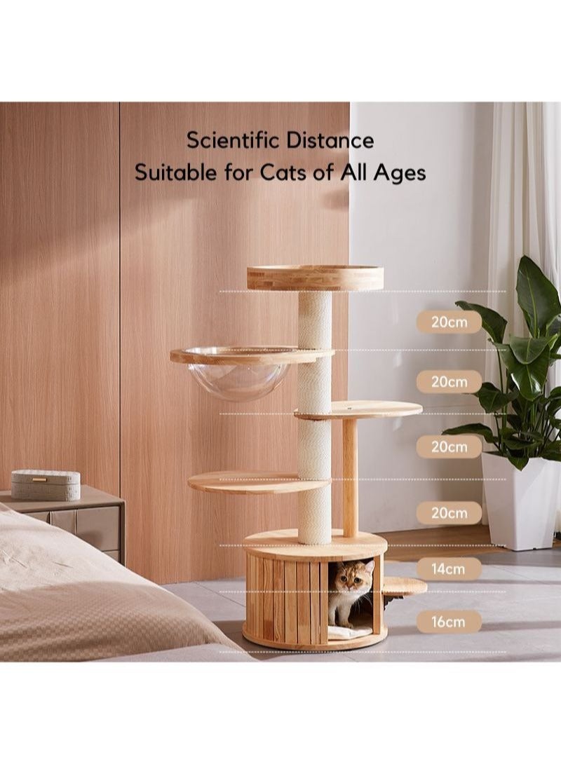 SOPAPETS High-End Large Cat Tree Tower, Premium Rubber Wood Made, Cat Condo with Scratching Posts, Transparent Space Capsule, Super Stable (48*48*121cm)