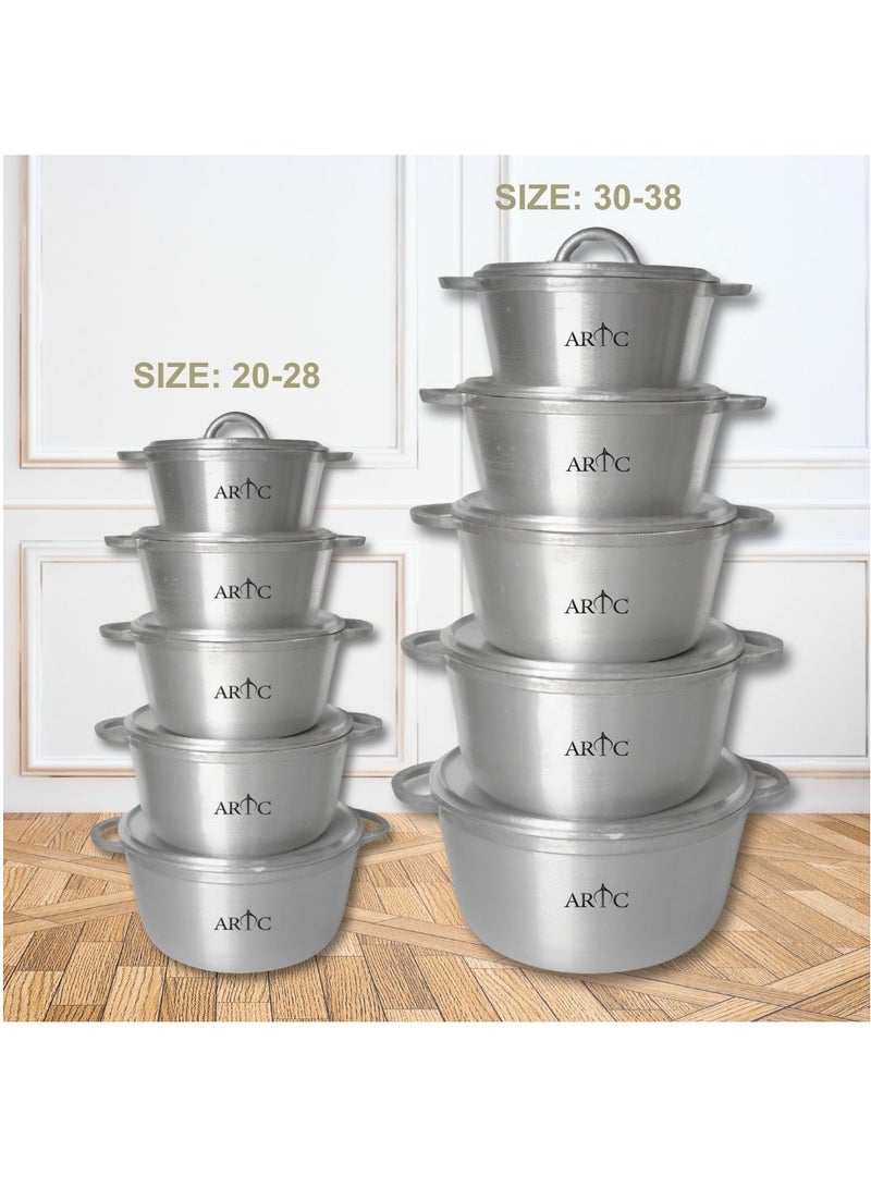 ARTC Premium Cast Iron Cookware And Die Cast Heavy Duty Cooking Pot Set Of 5 Pieces For Home-Use Hotels Kitchen Restaurant Outdoor And Camping