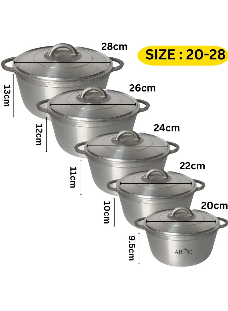 ARTC Premium Cast Iron Cookware And Die Cast Heavy Duty Cooking Pot Set Of 5 Pieces For Home-Use Hotels Kitchen Restaurant Outdoor And Camping