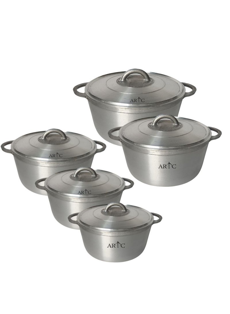 ARTC Premium Cast Iron Cookware And Die Cast Heavy Duty Cooking Pot Set Of 5 Pieces For Home-Use Hotels Kitchen Restaurant Outdoor And Camping