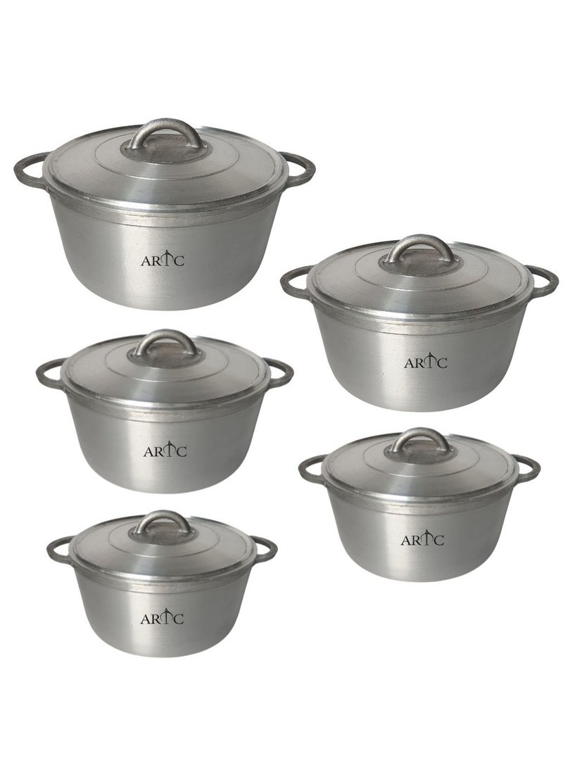 ARTC Premium Cast Iron Cookware And Die Cast Heavy Duty Cooking Pot Set Of 5 Pieces For Home-Use Hotels Kitchen Restaurant Outdoor And Camping