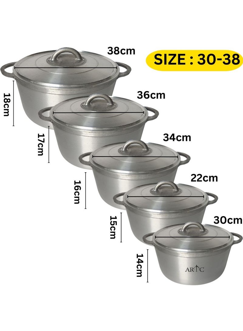 ARTC Premium Cast Iron Cookware And Die Cast Heavy Duty Cooking Pot Set Of 5 Pieces For Home-Use Hotels Kitchen Restaurant Outdoor And Camping