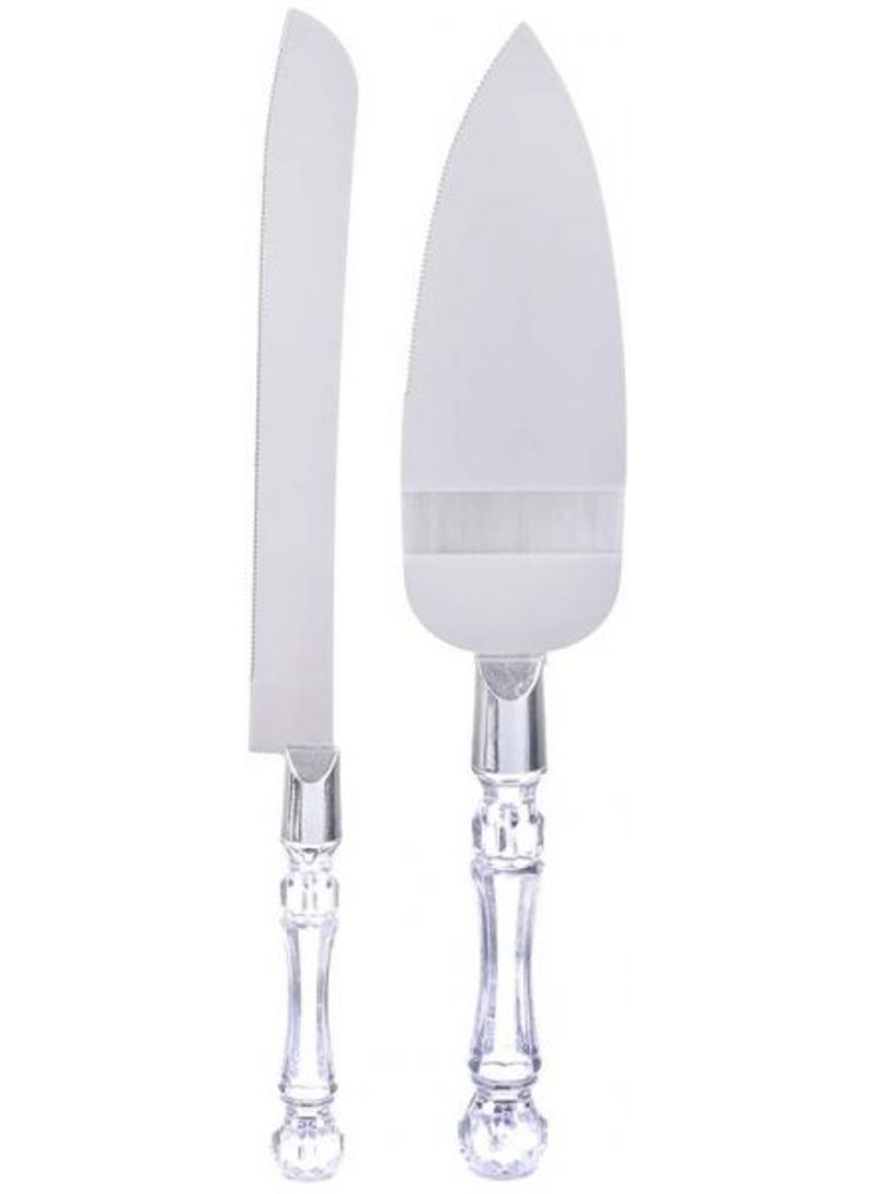 2-Piece Cake And Server  Knife Set With Crystal Handle Silver 17.2cm