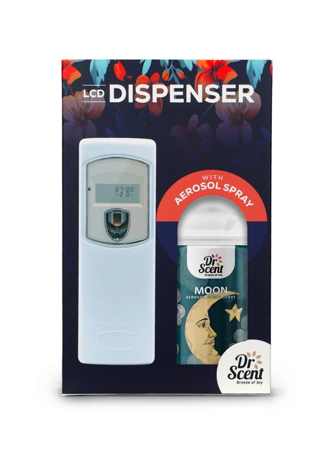 Dr Scent Breeze of Joy, Combo | Automatic Air Freshener Spray Dispenser LCD with 300 ml Aerosol Spray Refill | Long-Lasting Fragrance for Home & Office. (Moon)