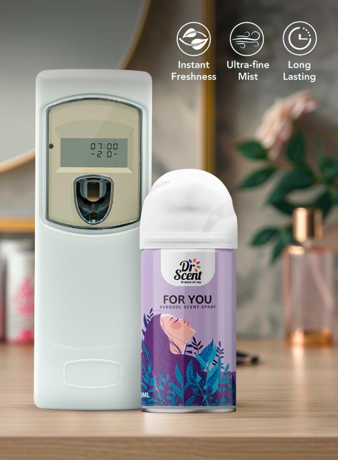 Dr Scent Breeze of Joy, Combo | Automatic Air Freshener Spray Dispenser LCD with 300 ml Aerosol Spray Refill | Long-Lasting Fragrance for Home & Office. (For You)