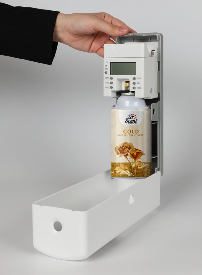 Dr Scent Breeze of Joy, Combo | Automatic Air Freshener Spray Dispenser LCD with 300 ml Aerosol Spray Refill | Long-Lasting Fragrance for Home & Office. (Gold)