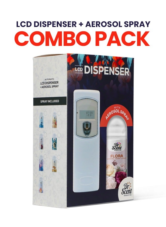 Dr Scent Breeze of Joy, Combo | Automatic Air Freshener Spray Dispenser LCD with 300 ml Aerosol Spray Refill | Long-Lasting Fragrance for Home & Office. (Flora)