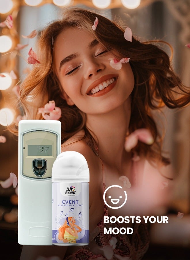 Dr Scent Breeze of Joy, Combo | Automatic Air Freshener Spray Dispenser LCD with 300 ml Aerosol Spray Refill | Long-Lasting Fragrance for Home & Office. (Event)