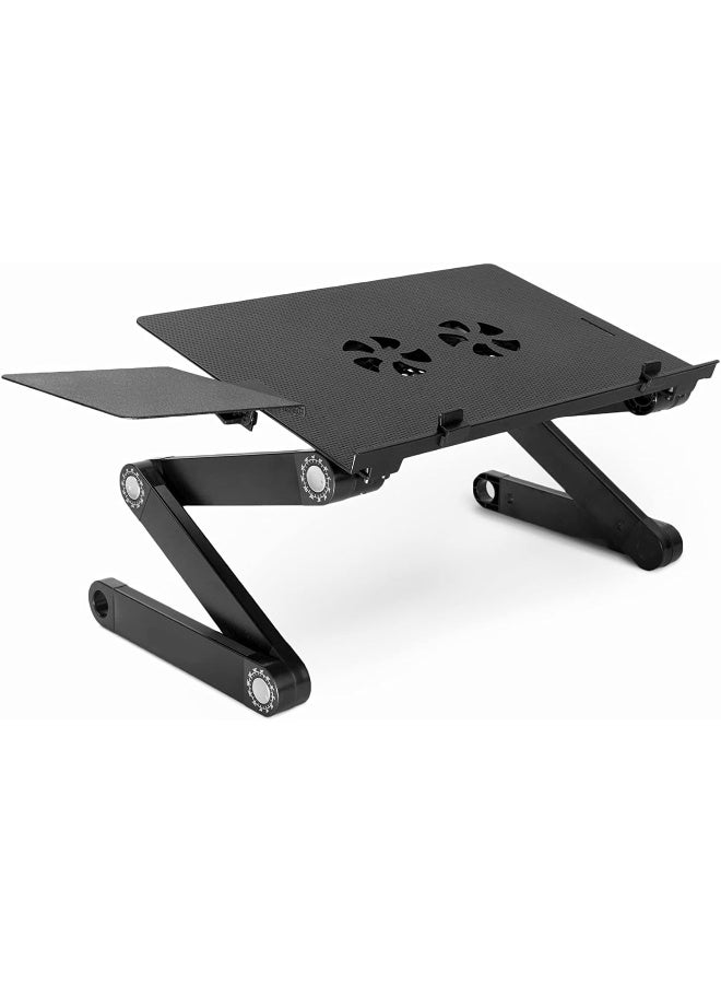Laptop Table Stand Adjustable Riser - Portable with Mouse Pad Fully Ergonomic Mount Ultrabook MacBook Gaming Notebook Light Weight Bed Tray Desk Book Fans | Up to 17 inch | Aluminum Black