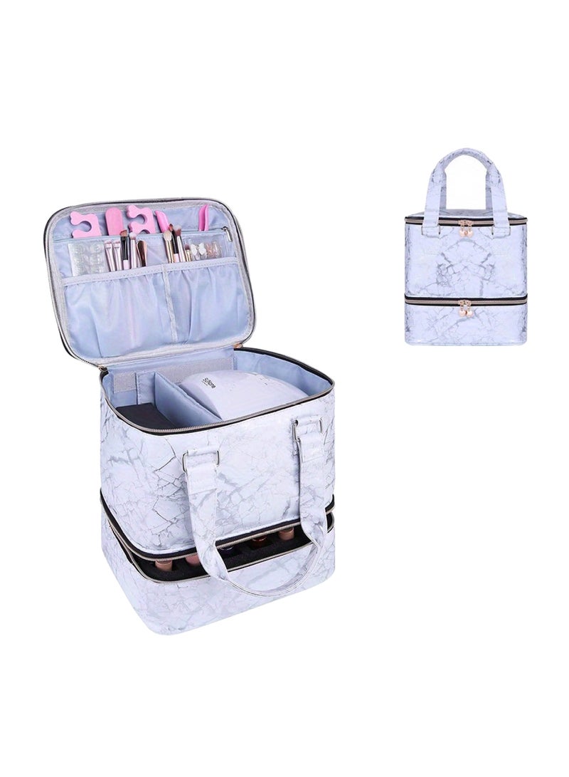 Nail Polish Organizer Double-Layer Nail Tools And Nail Dryer Case With Dividers