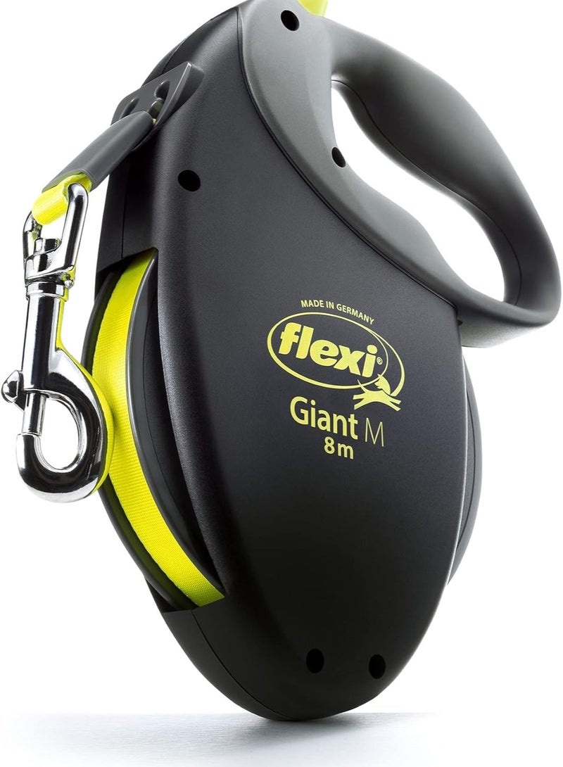 Flexi Giant M Tape 8 m, Black/ Neon for Dogs Retractable Safety Leashes for Dogs Made in Germany