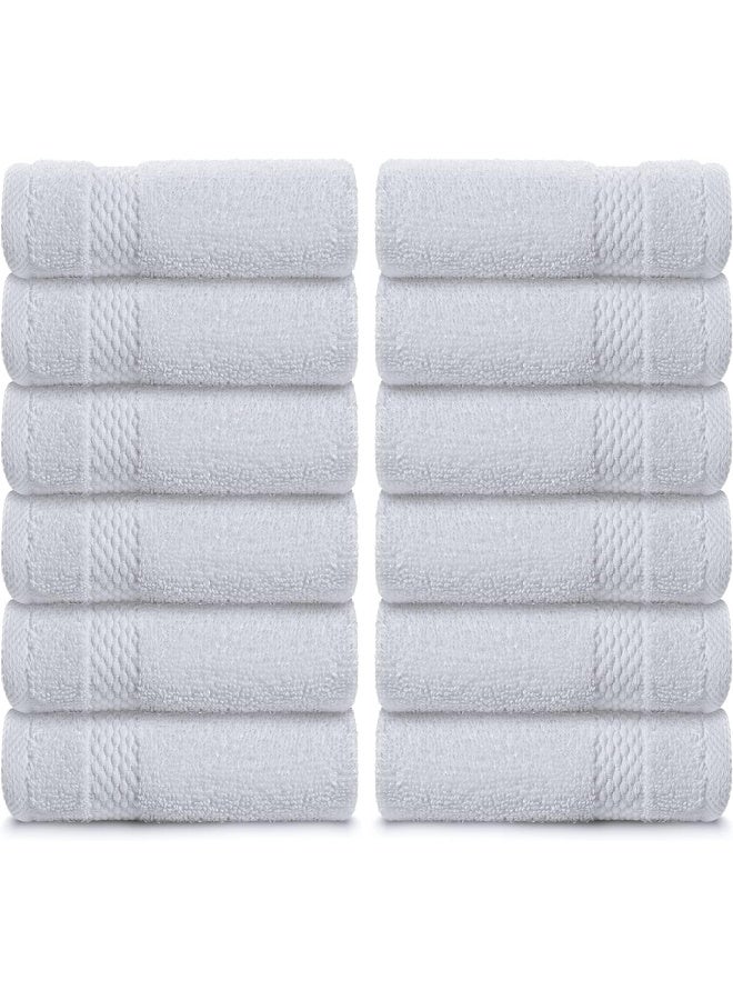 Cotton Towel Washcloths - Large Hotel Spa Bathroom Hand Towel Bulk for Gym and Spa, Soft Extra Absorbent Quick Dry Terry Bath Face Towel | 12 Pack | White