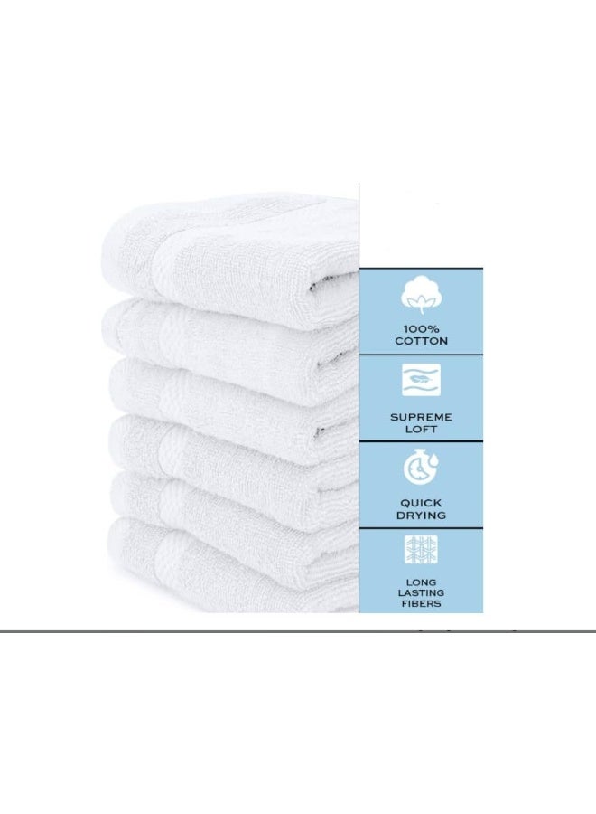 Cotton Towel Washcloths - Large Hotel Spa Bathroom Hand Towel Bulk for Gym and Spa, Soft Extra Absorbent Quick Dry Terry Bath Face Towel | 12 Pack | White