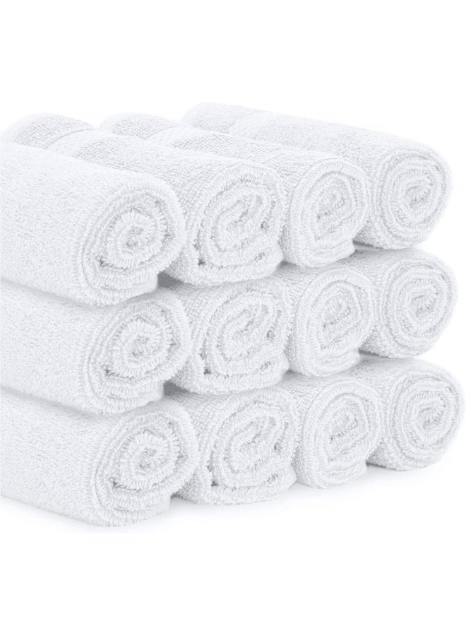 Cotton Towel Washcloths - Large Hotel Spa Bathroom Hand Towel Bulk for Gym and Spa, Soft Extra Absorbent Quick Dry Terry Bath Face Towel | 12 Pack | White