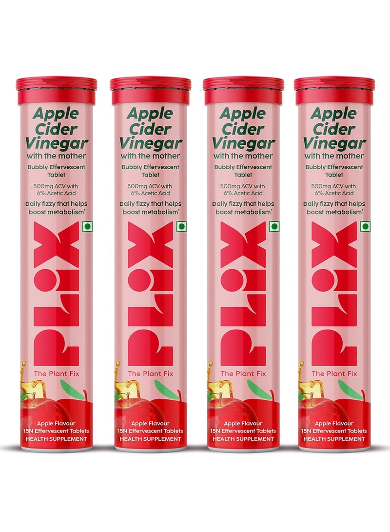 Apple Cider Vinegar 60 Effervescent Tablet, ACV Pack of 4- Apple