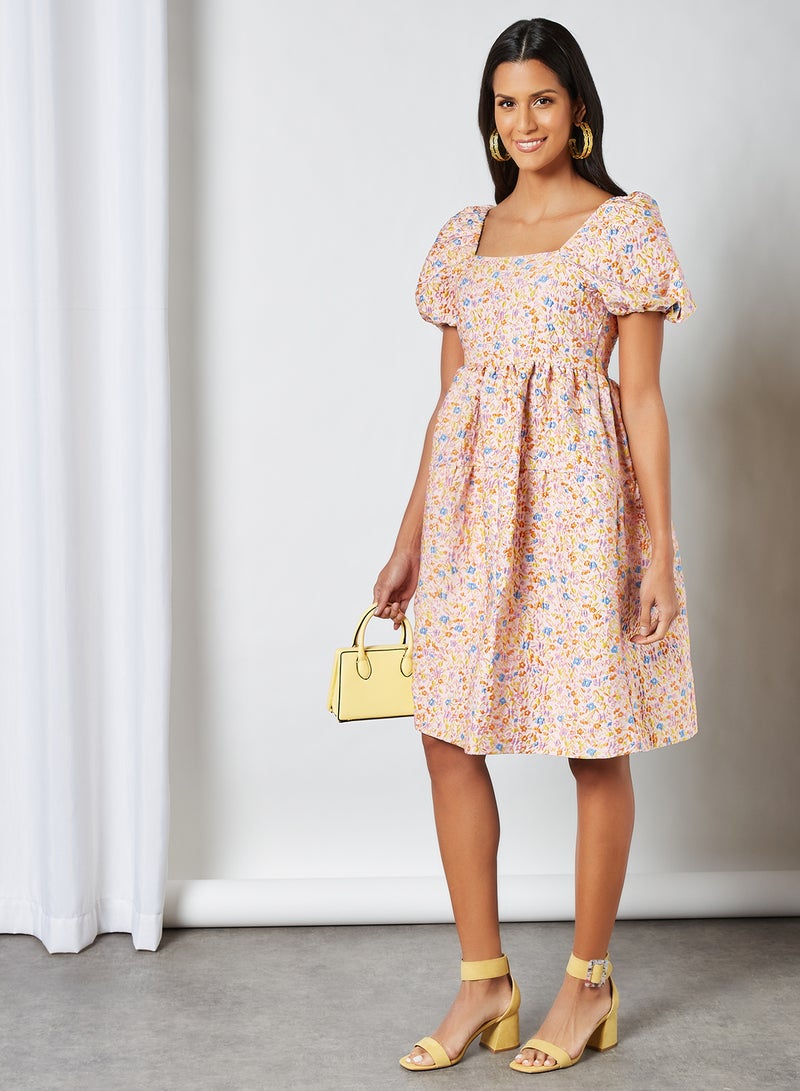 Floral Mini Dress Peach Melba