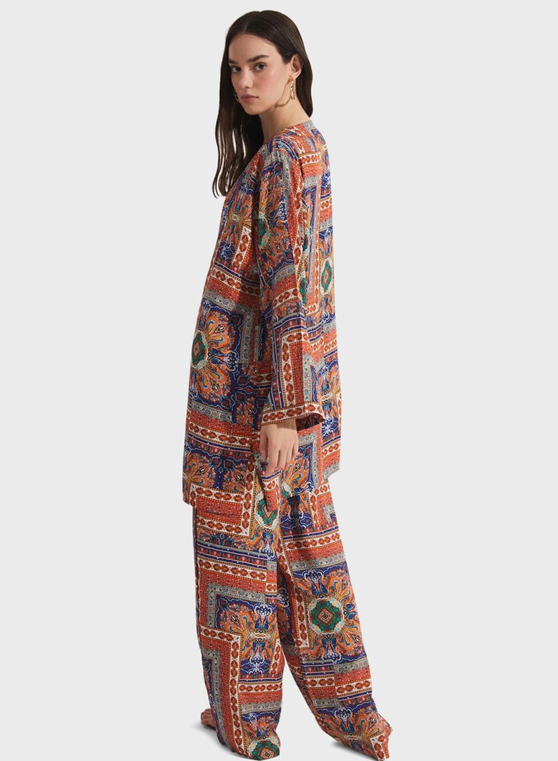 Printed Kimono & Pants Set