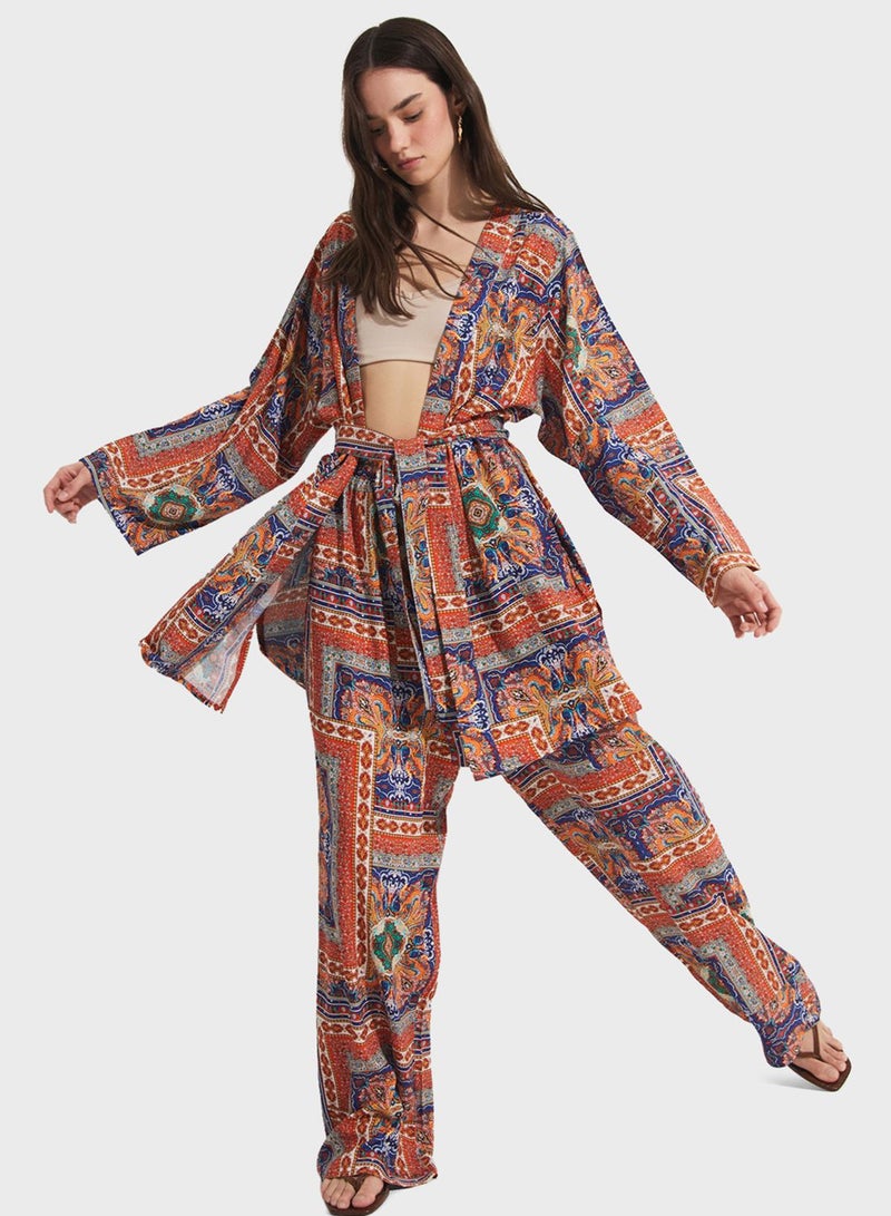 Printed Kimono & Pants Set