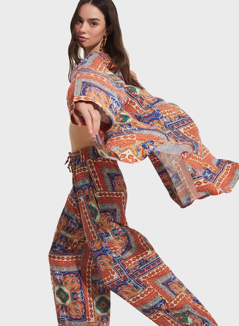 Printed Kimono & Pants Set