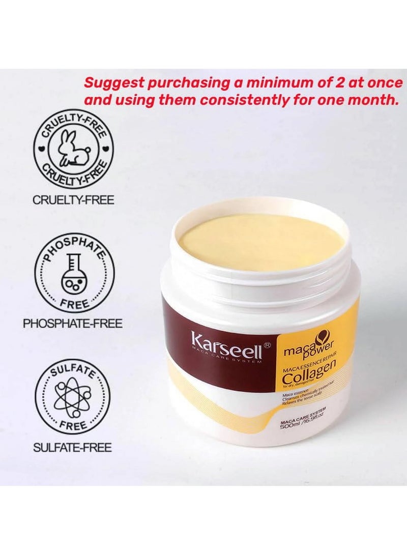 Karseell Collagen Hair Treatment Deep Repair Conditioning Argan Oil Collagen Hair Mask Essence for Dry Damaged Hair All Hair Types 16.90 oz 500ml