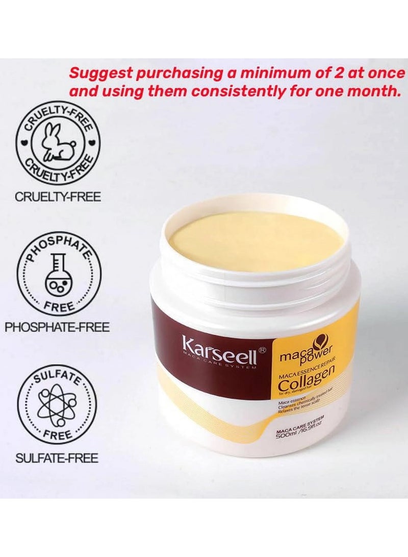 Karseell Collagen Maca Hair Treatment Deep Repair Conditioning Hair Mask Argan Oil Coconut Oil Essence for Dry Damaged Hair 16.90 Fl oz 500ml