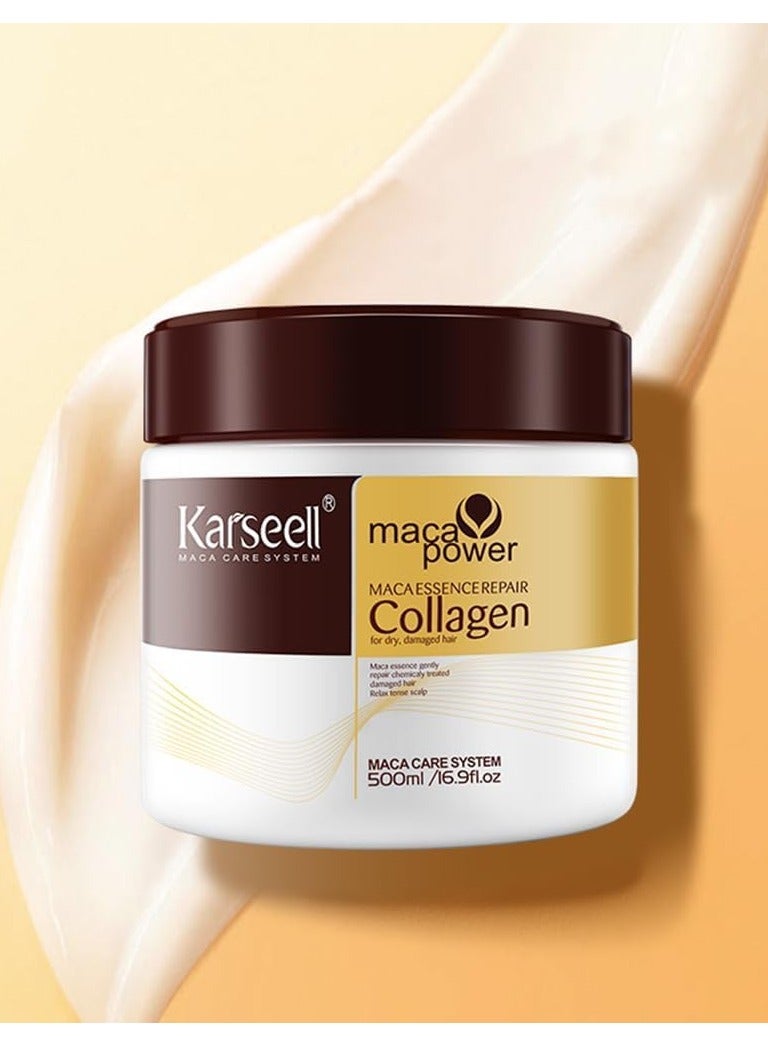 Karseell Collagen Hair Treatment 100% Original 500ml Deep Repair Mask, Argan Oil Keratin Mask for Dry Damaged Hair Color Treated Hair Curly Hair Bleached Hair for All Hair Types