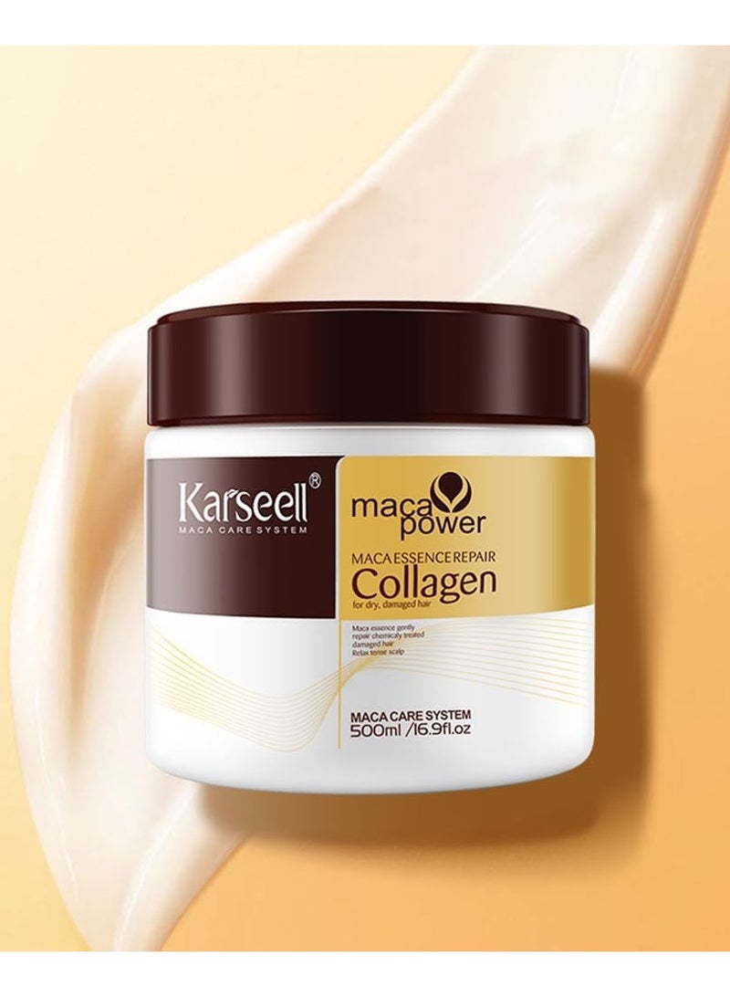 Collagen Hair Treatment: Intensive Repair & Conditioning with Argan Oil Collagen Hair Mask Essence for All Hair Types - 16.90 oz (500ml) - Nourishing, Hydrating, Strengthening Formula