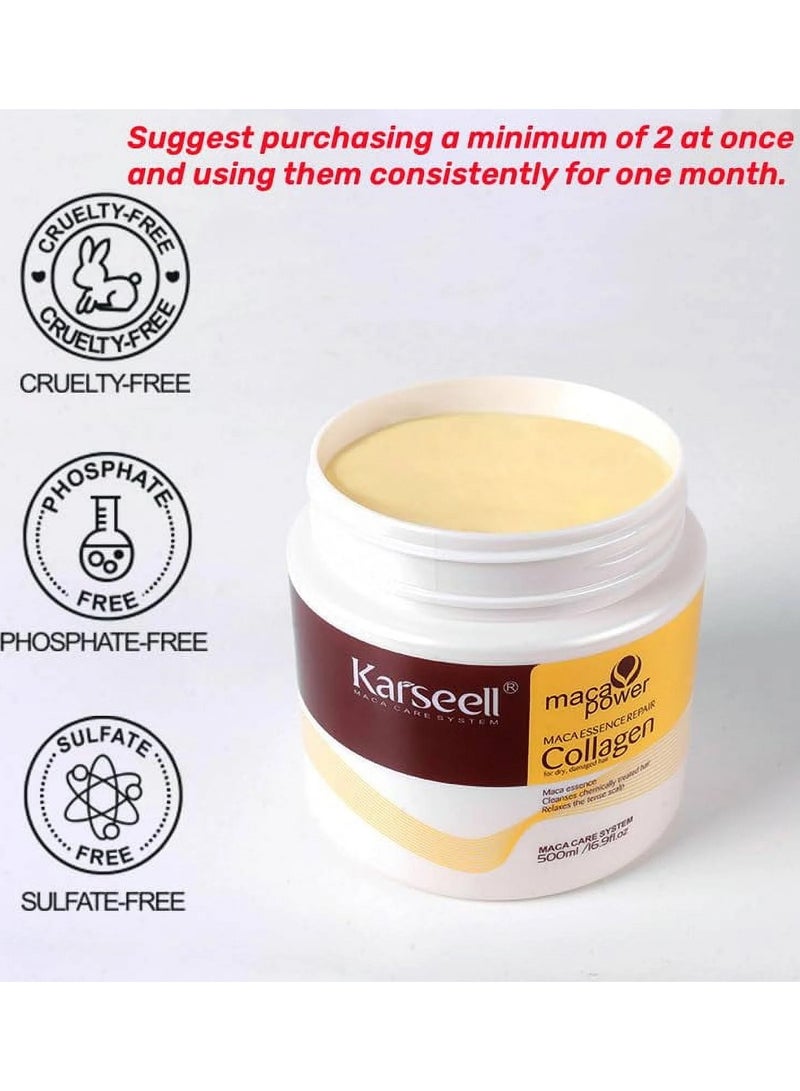 Karseell Hair Mask Collagen Treatment Natural Argan Oil Coconut conditioner for Dry Damaged Hair 16.9 oz 500ml, 500 ml