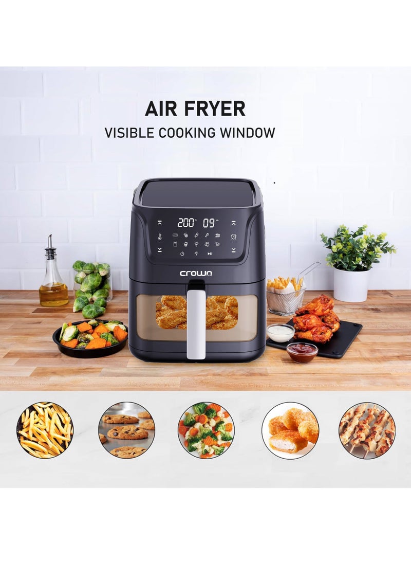 Air Fryer 5.5L Pan Capacity | Transparent Window with Rapid Air Frying | LED Touch Control with 10 Presets | 80-200℃ Temp Range, 90-Min Timer 5.5 L 1500 W AF-397 Black