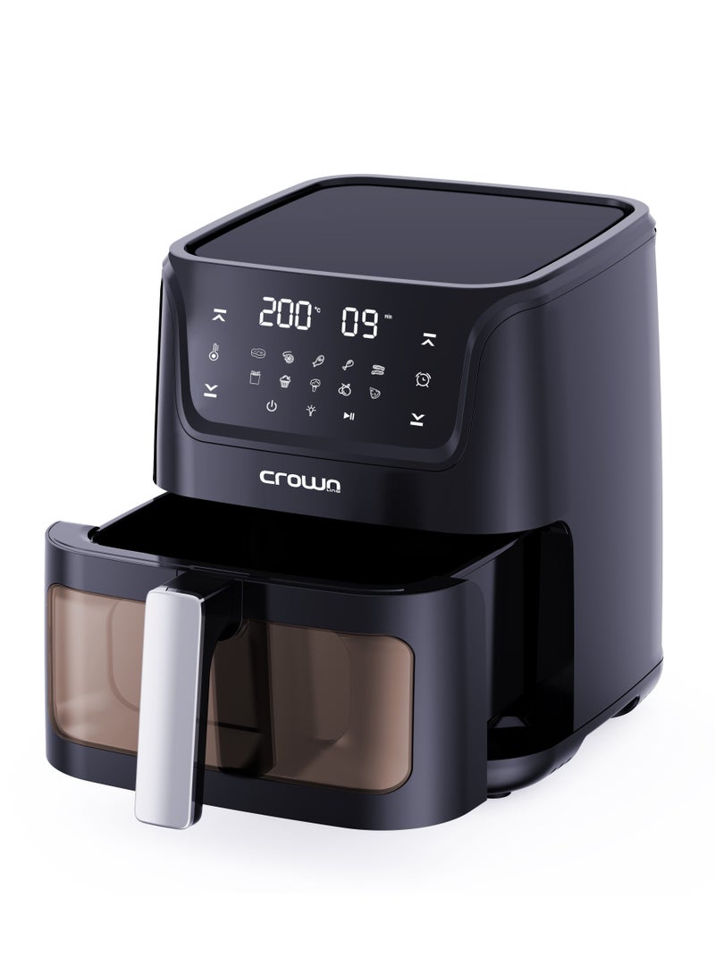 Air Fryer 5.5L Pan Capacity | Transparent Window with Rapid Air Frying | LED Touch Control with 10 Presets | 80-200℃ Temp Range, 90-Min Timer 5.5 L 1500 W AF-397 Black