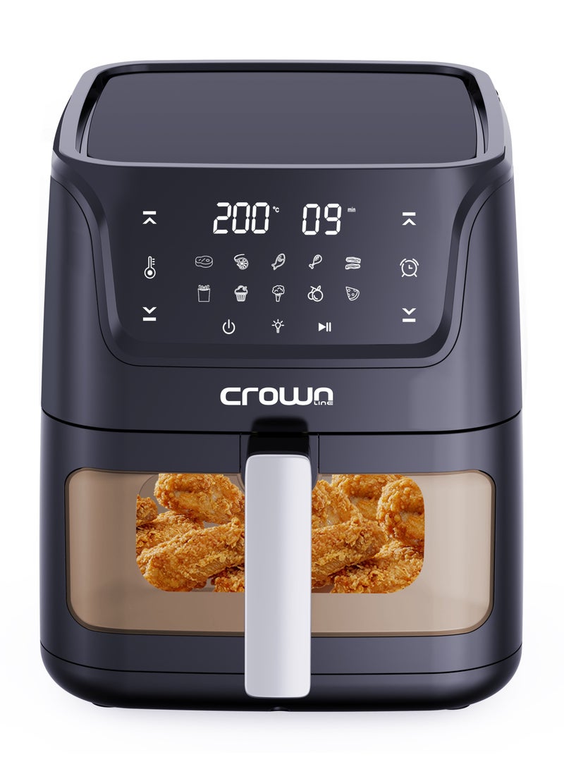 Air Fryer 5.5L Pan Capacity | Transparent Window with Rapid Air Frying | LED Touch Control with 10 Presets | 80-200℃ Temp Range, 90-Min Timer 5.5 L 1500 W AF-397 Black