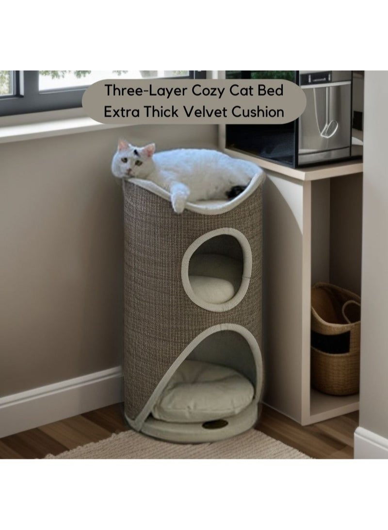 SOPAPETS High-End Cat Tree Cat Tower Removable Soft Cushion Cat Bed Sisal Scratching Cat Bucket Sisal Bucket Semi-Enclosed Cat Condos Grey&White (40*40*75cm)